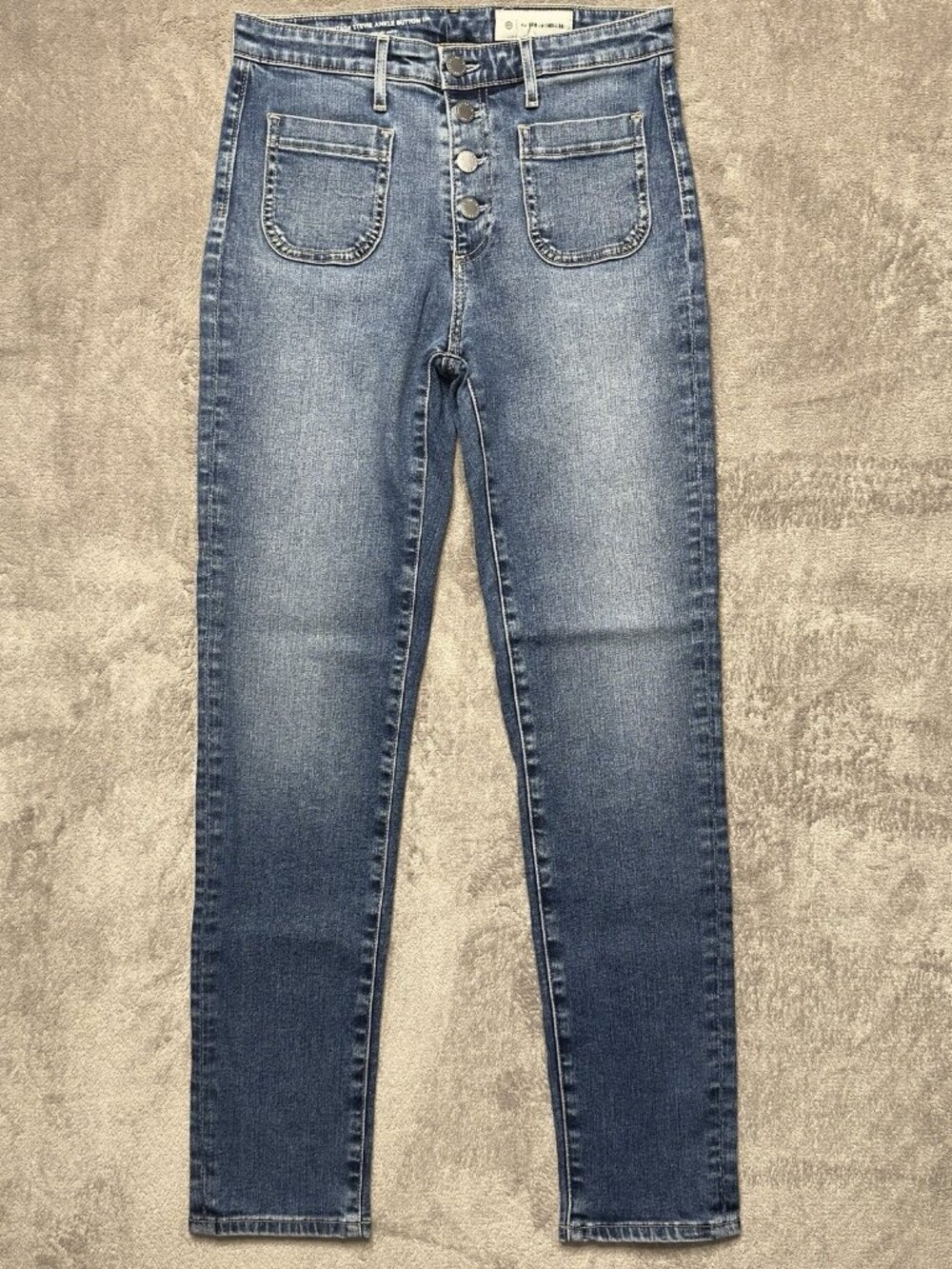 AG x Anthropologie Slim Straight Stevie Ankle Button Fly Jeans Women's 27R 27x28